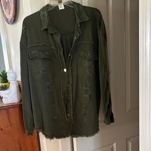 SHEIN Olive Green Distressed jacket